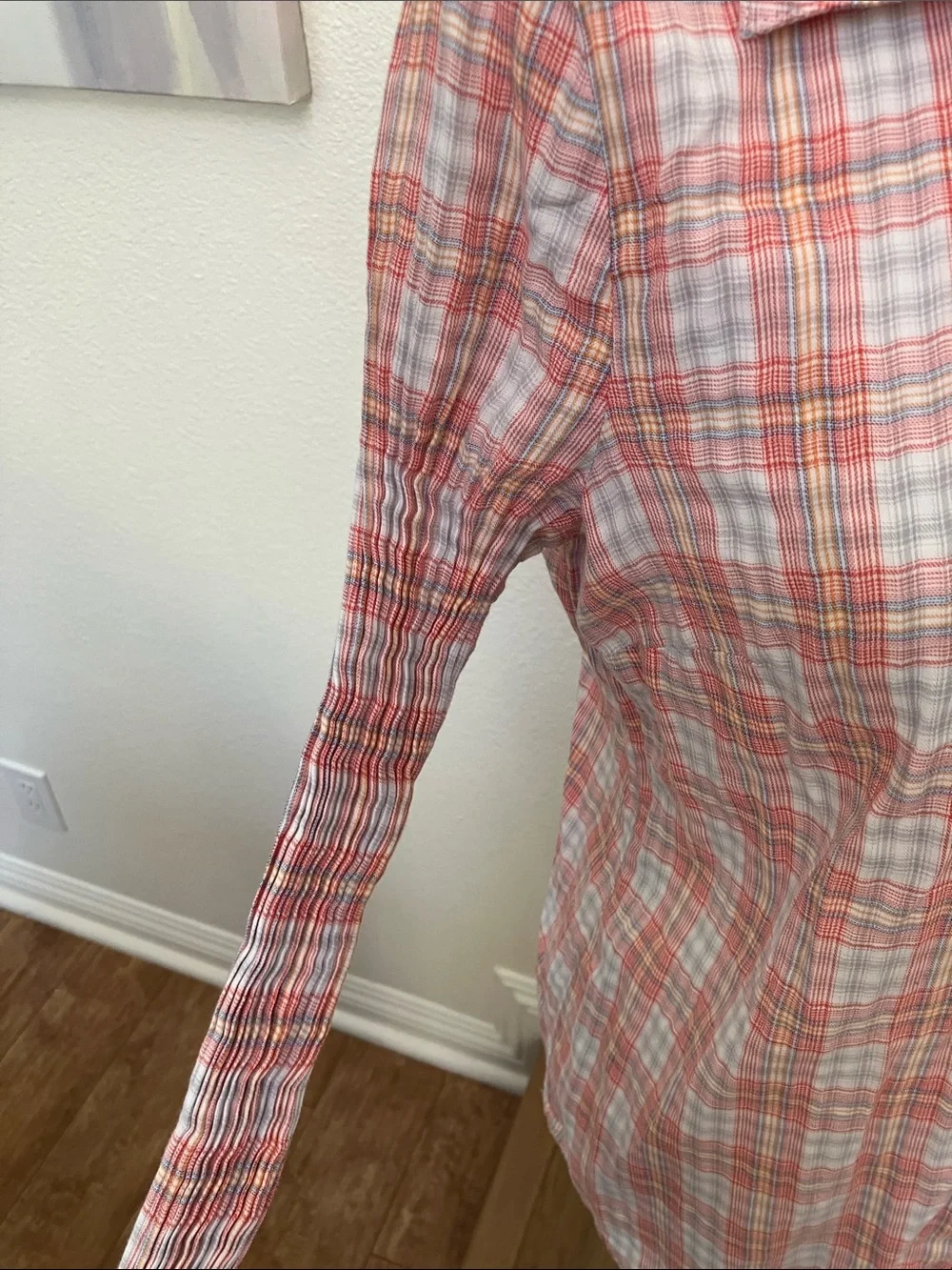 Y2k Liz Claiborne Women’s Coral and White Plaid Button-Down Shirt